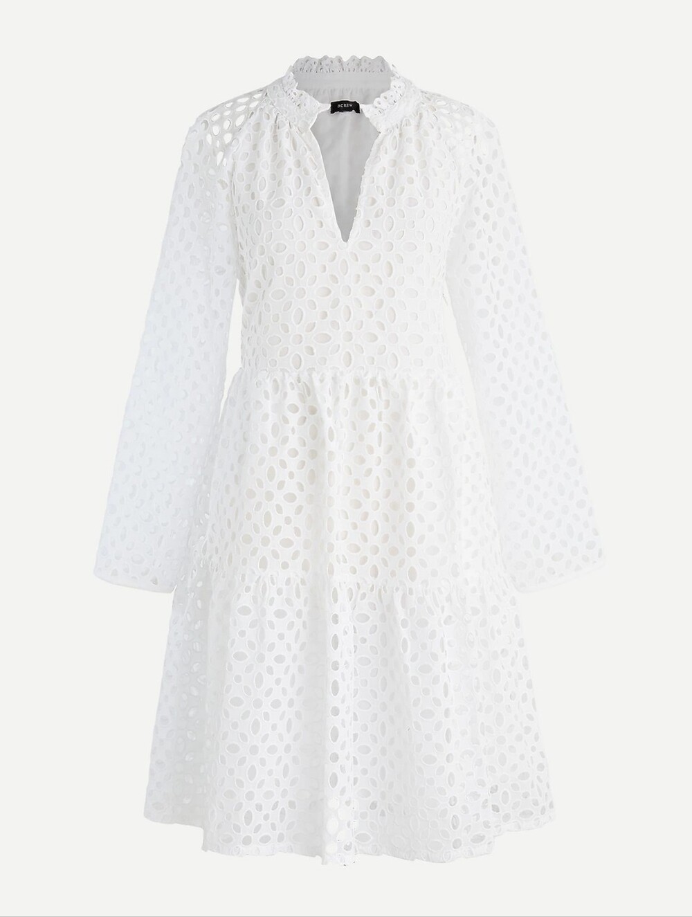 J. Crew White Embroidered Eyelet Tiered Popover Cotton Summer Dress